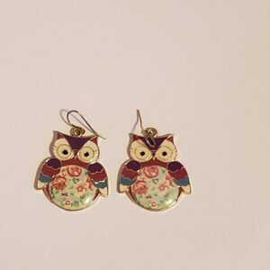 Floral Owl Enamel Earrings